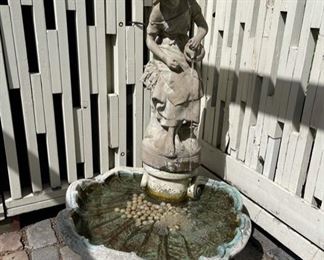 Hollywood Regency style concrete garden fountain with concrete “pearls”.  In working condition!
