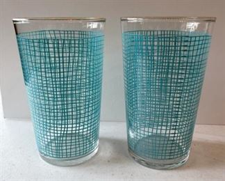 Complete set of 12 Federal Glass Co. Gold Crowned Tumblers with turquoise and gold rim detail.  Never Used, box was opened to verify contents!