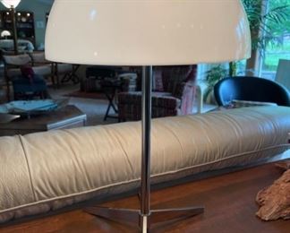 Very cool vintage chrome tripod table lamp with acrylic domed shade