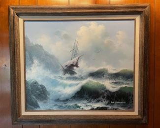 Incredible original Ship at Sea oil painting by Sue Parkhill