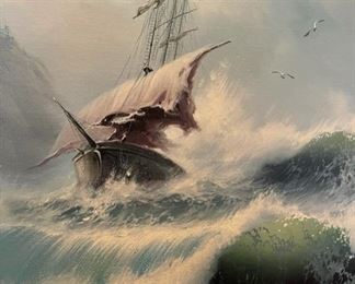 Incredible original Ship at Sea oil painting by Sue Parkhill