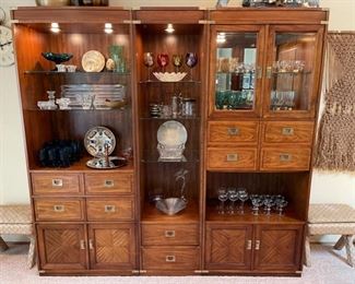 Thomasville three piece wall unit with bar compartment