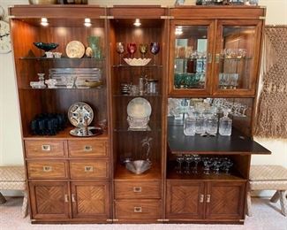Thomasville three piece wall unit with bar compartment
