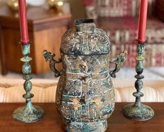 Cast iron lidded urn