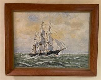 Original Ship at Sea painting signed C. Bruce