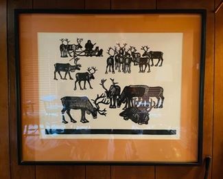 Vintage Alaskan Inuit Steel Cut Lithograph