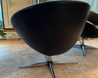 Vintage Overman “The Pod” chairs in original black vinyl upholstery 
