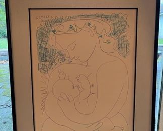 1963 Pablo Picasso “Mother and Child” lithograph plate.  Approximately 24” x 28” framed
