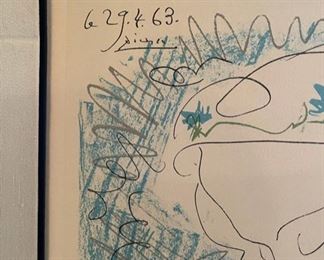 1963 Pablo Picasso “Mother and Child” lithograph plate.  Approximately 24” x 28” framed