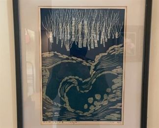 1968 Fumio Fujita Woodblock Print, signed 
