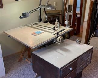 Vintage Anco Bilt drafting table and custom made drawer unit for a Steelmaster 5 drawer file cabinet