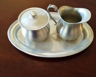 Pewter sugar and creamer set
