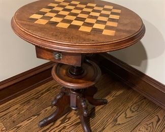 Antique gothic game table with chess pieces