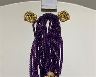 VINTAGE -  Elizabeth Taylor AVON Forever Violet Necklace w/ Faux Amethyst Bead w/ matching earrings
