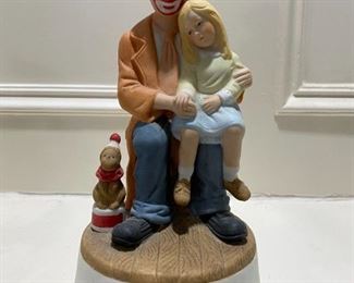 Aldon Musical Turning Figurine Clown with Girl and Dog