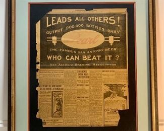 1913 Newspaper featuring "Pearl" Beer - Framed and Matted