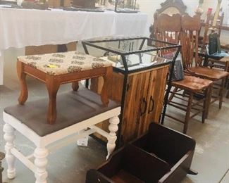 2 Foot stools, doll cradles,
New condition cabinet,mirrors,
PicturesRegister and bid online            
 http://missdonnas.hibid.com 