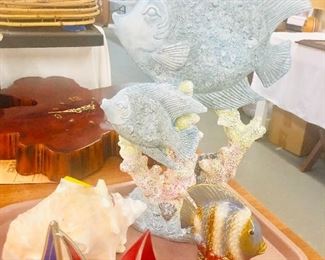 Nautical theme lot with stain glass boats 