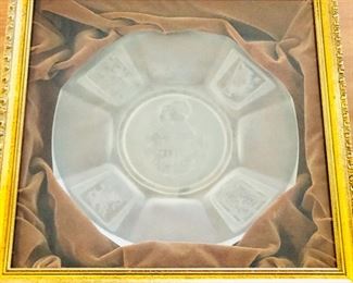 And this Scarce Museum Piece Came In last Night 
1939 Fostoia Glass plate commemorative of the King George and Queen Elizabeth visit to America 
Colorless, octagonal glass plate with molded, incised, and frosted decorations. In center of plate, molded with incised details on underside: staggered profile portrait busts of King George VI and Elizabeth wearing crowns (George VI in front); below them is the U.S. coat-of-arms and a furling banner incised, "JUNE 1939 / GEORGE VI AND ELIZABETH / UNITED STATES VISIT". Surrounding area of plate's round center is frosted glass with molded decorations of three arrows on one side of portraits and laurel (?) branch on other. Rim divided into eight sections; every other section decorated with a heraldic emblem or coat-of-arms molded into underside, with some frosted areas. Clockwise from top: shield with harp, frame of heart formed by naked and winged female torso; shield with prancing royal lion; shield with dragon; shield with three lions