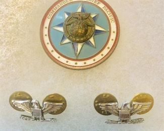 US Military Commander In Chief Pacific Medal and Sterling Silver pr of US Military Eagles 