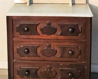 Antique 1800s marble top 3 drawer chest                                 Register and bid online            
 http://missdonnas.hibid.com      