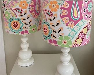 Stacked Ball Lamps with Floral Lampshades