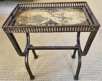 Metal table w/ world map top