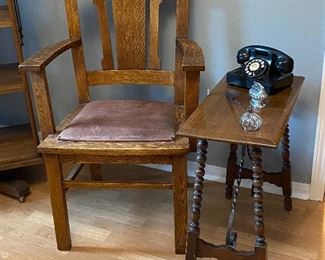 Lawyers Oak Chair - Side Table - Old Phone  