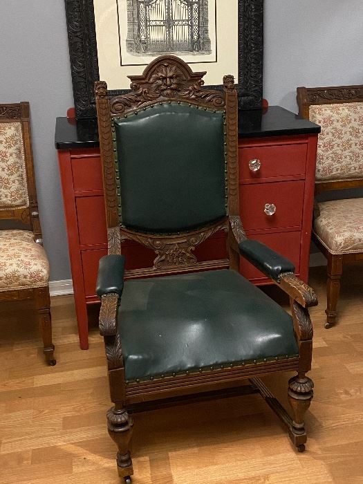 Late 1800's North Wind Leather Arm Chair