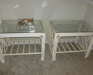 rattan & glass end tables