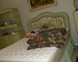 custom made headboard & bedding, queen size mattress set