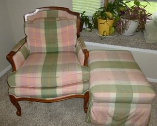 Nice pink & green chair w/ottoman