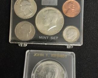 1964 coins includes silver half dollars, silver quarter, silver dime
