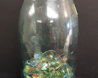 Antique Ball Jar blue with marbles