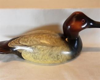 Hand carved painted canvasback drake signed