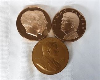 Solid bronze large presidential coins NIXON CARTER  bonus