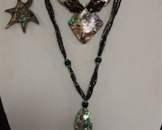 Sterling and abalone shell necklaces and pin pendant