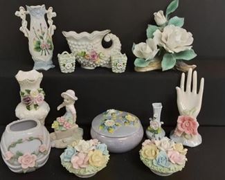 Vintage 3D floral decor, some German, Norcrest Japan, more