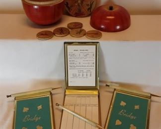Vintage Bridge score keeping pads with magnetic pencils, apple game