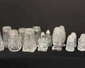 Vintage crystal glass salt pepoer sets. cut, etched glass