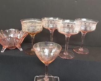 Vintage delicate pink glass with etching