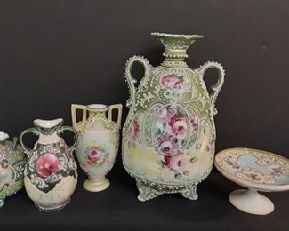 Vintage hand raised painted vases trinket dish