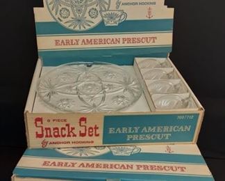Vintage MCM Anchor Hocking Early American Prescut snack sets