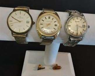 Vtg mens watches Helbros, Bulova, Caravelle and NIKON tie tacks