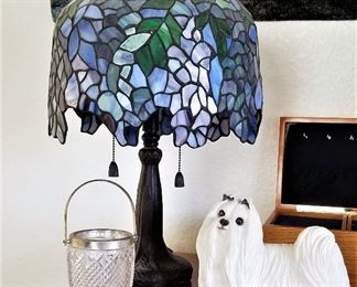 Tiffany style vintage blue glass lamp.