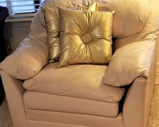 Off white soft leather side chair.