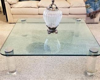 Modern glass square coffee table. Fabulous piece!