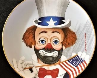 Red Skelton collectible plate depicting Uncle Sam. Red & white American Flag. 