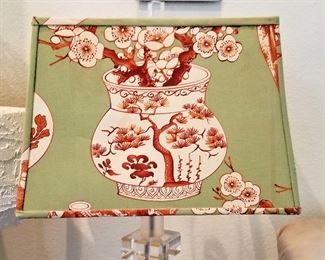 Close up of lamp shade for the modern, mid-century modern Lucite floor lamp.