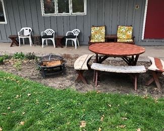 Outdoor furniture fire pit cedar table set chairs